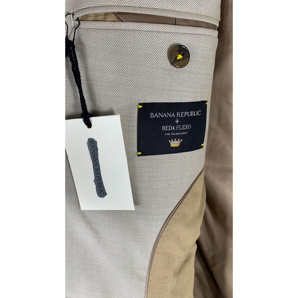 Banana Republic Reda Flexo Italian Hopsack Suit Jacket 42R Slim Fit Tan Wool - Picture 9 of 12